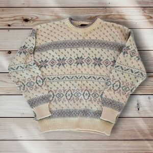 Vintage Eddie Bauer Women's Fair Isle Crewneck Sweater Wool Blend M